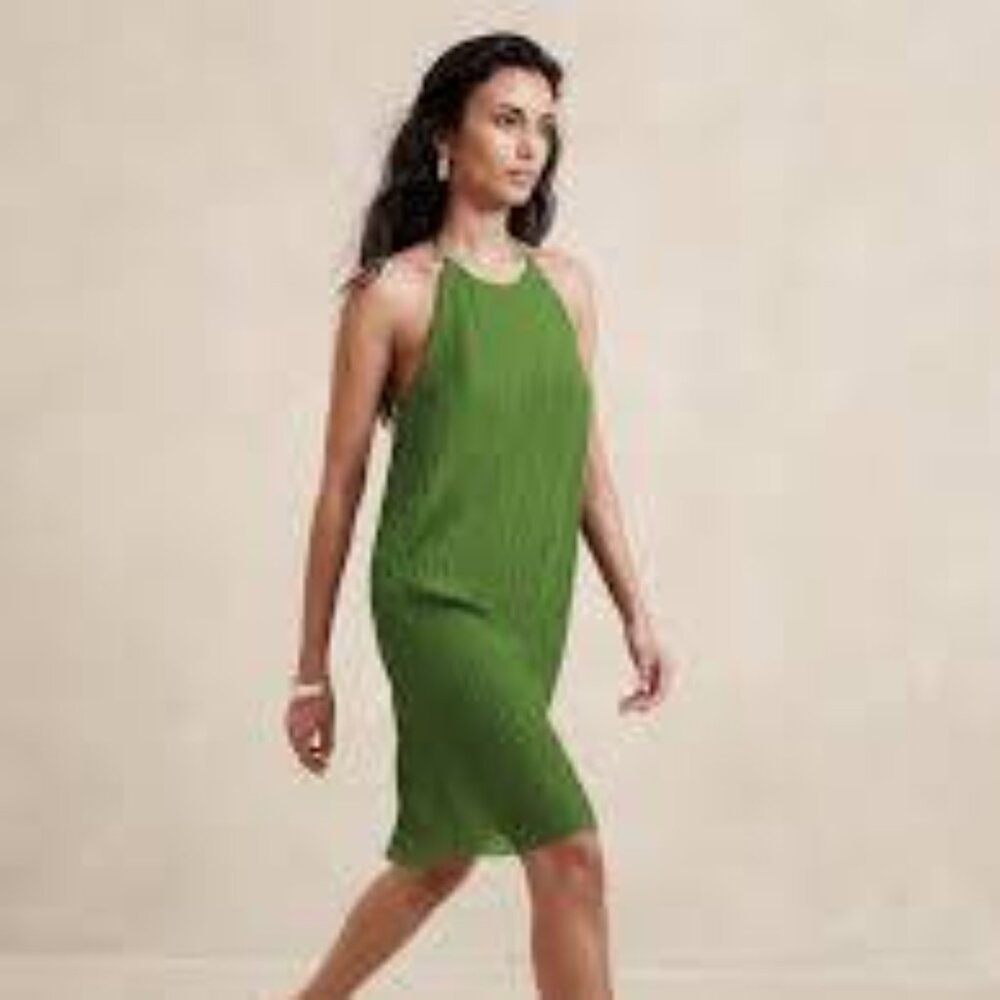 Banana Republic Crinkle Halter Mini Dress Green Size 10 NWT Lined dresss